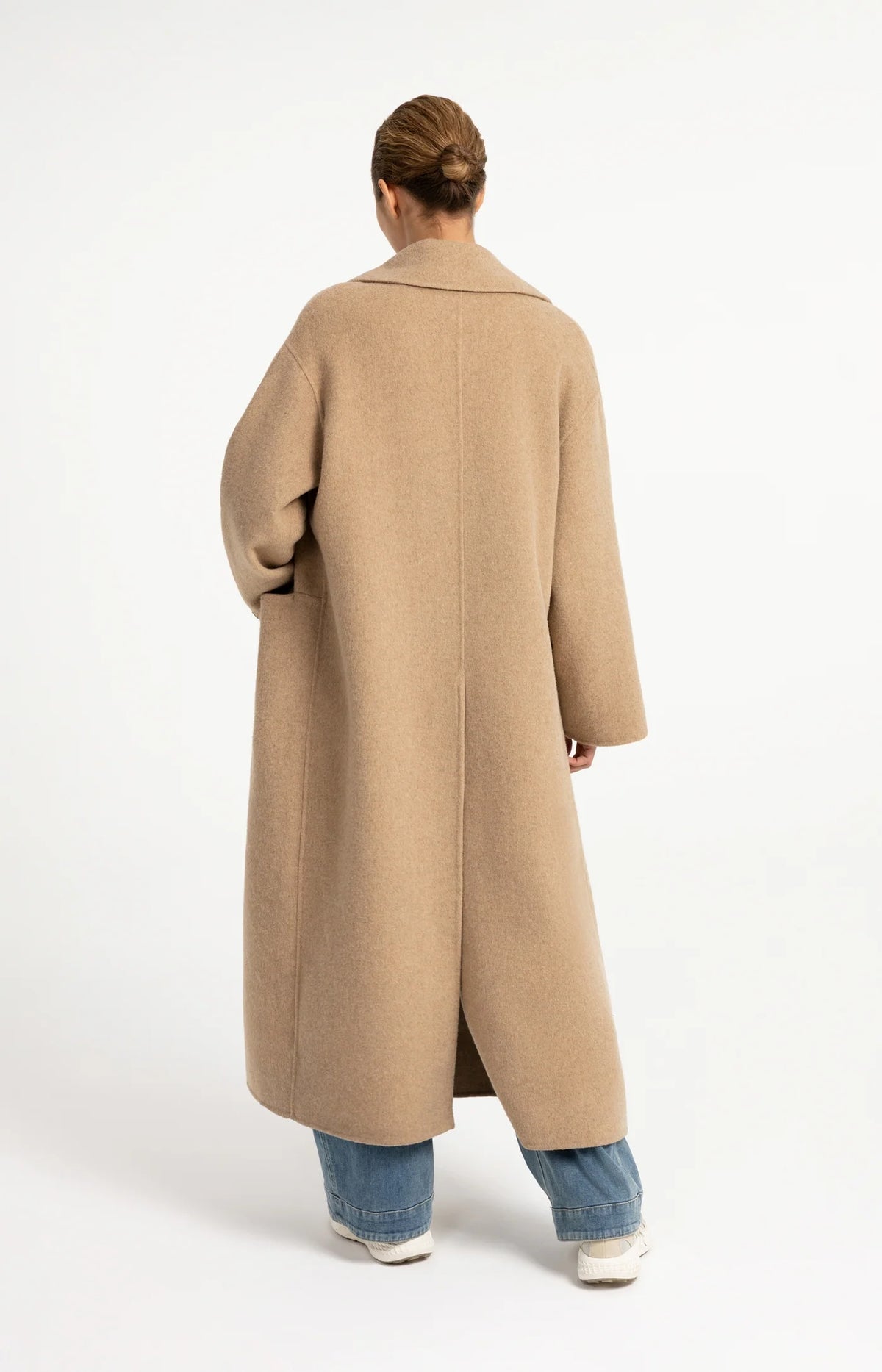 YAYA - Long Wool Blend Coat in Cornstalk Brown Melange