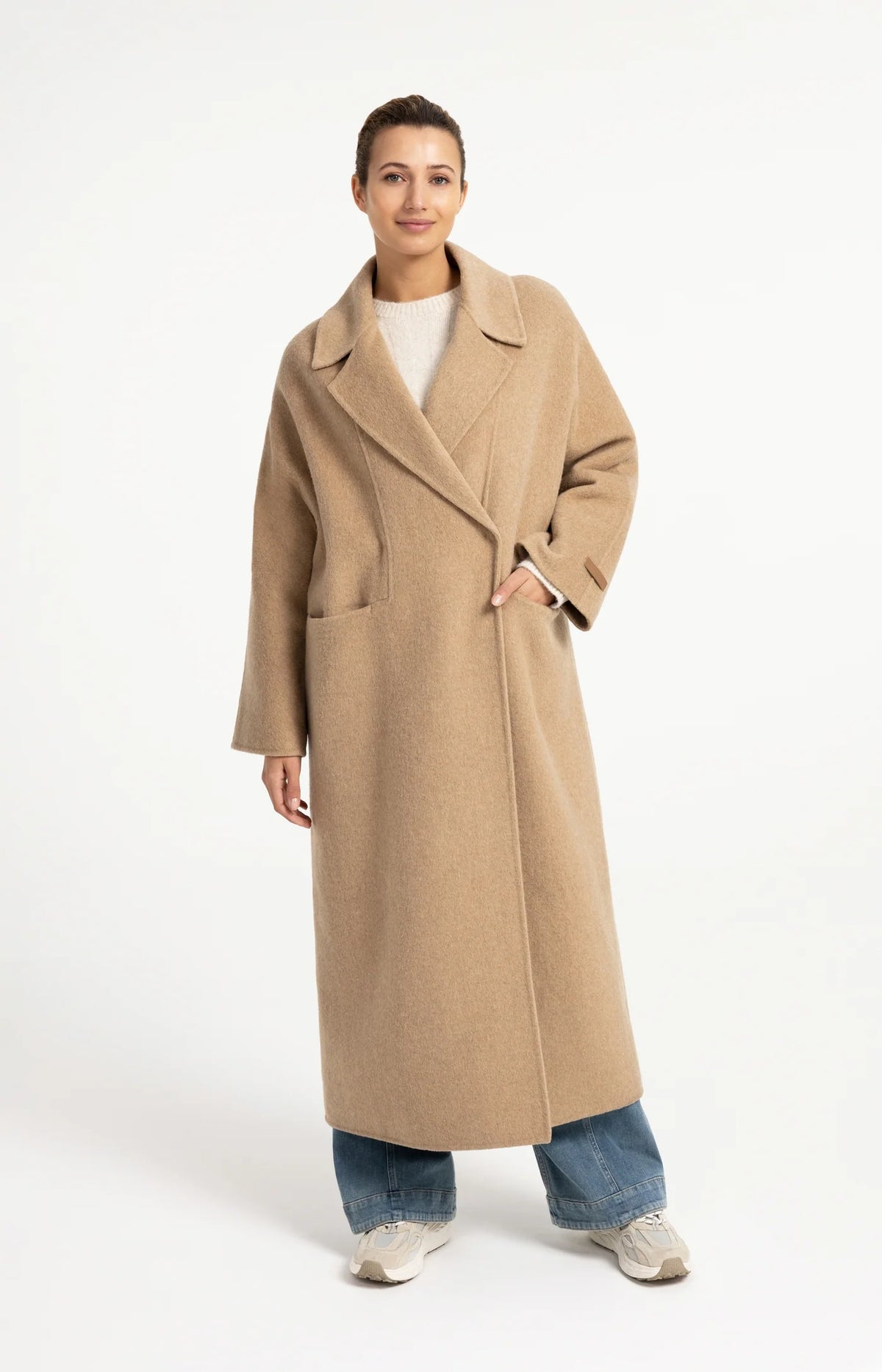 YAYA - Long Wool Blend Coat in Cornstalk Brown Melange