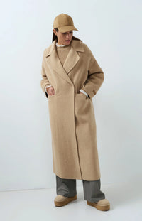 YAYA - Long Wool Blend Coat in Cornstalk Brown Melange