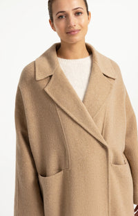 YAYA - Long Wool Blend Coat in Cornstalk Brown Melange