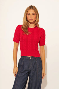 John + Jenn - Percy - Cable Knit Top in Rouge