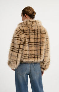 YAYA - Faux Fur Checked Jacket with Collar in Pure Cashmere Grey Dessin