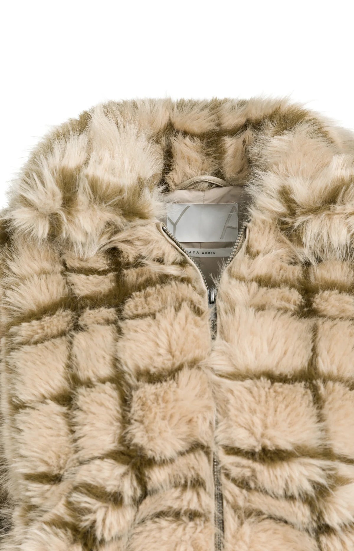 YAYA - Faux Fur Checked Jacket with Collar in Pure Cashmere Grey Dessin