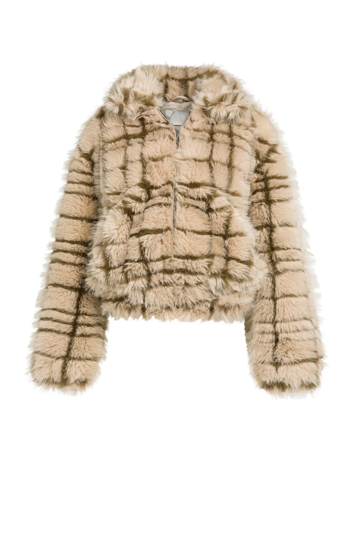 YAYA - Faux Fur Checked Jacket with Collar in Pure Cashmere Grey Dessin