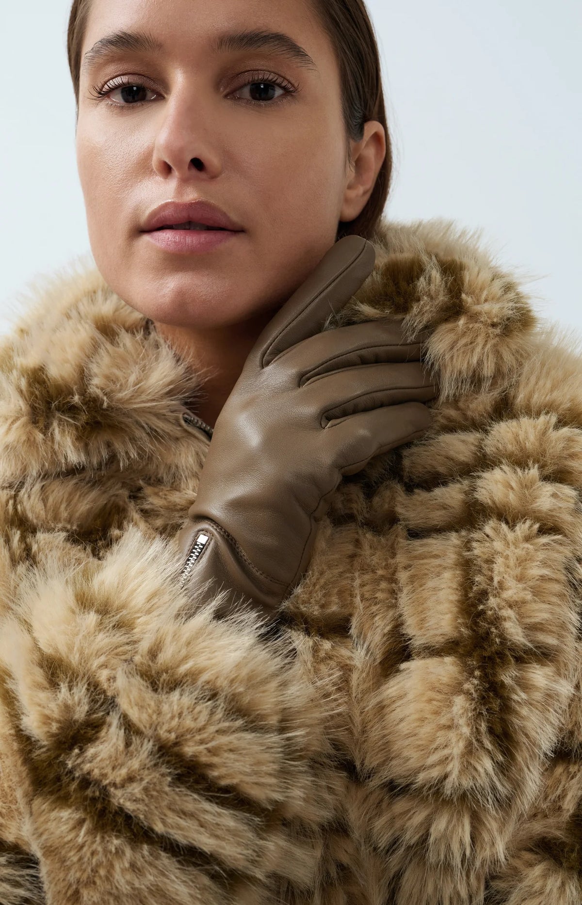 YAYA - Faux Fur Checked Jacket with Collar in Pure Cashmere Grey Dessin
