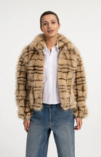 YAYA - Faux Fur Checked Jacket with Collar in Pure Cashmere Grey Dessin
