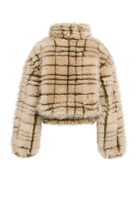 YAYA - Faux Fur Checked Jacket with Collar in Pure Cashmere Grey Dessin