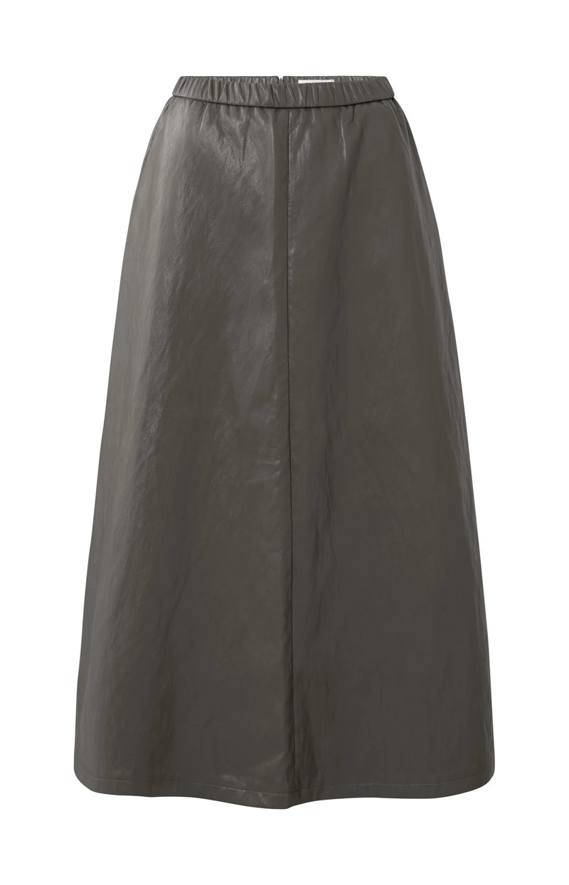 YAYA - Faux leather A-line midi skirt in Dark Taupe Grey je