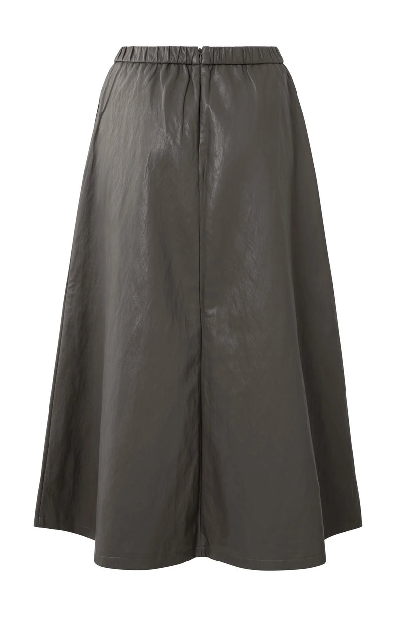 YAYA - Faux leather A-line midi skirt in Dark Taupe Grey je