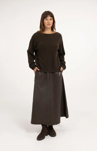 YAYA - Faux Leather Aline Midi Skirt with Pockets - Delicioso Brown