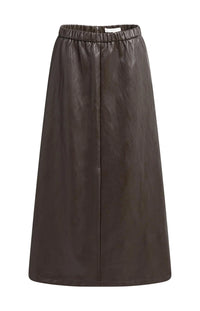 YAYA - Faux Leather Aline Midi Skirt with Pockets - Delicioso Brown