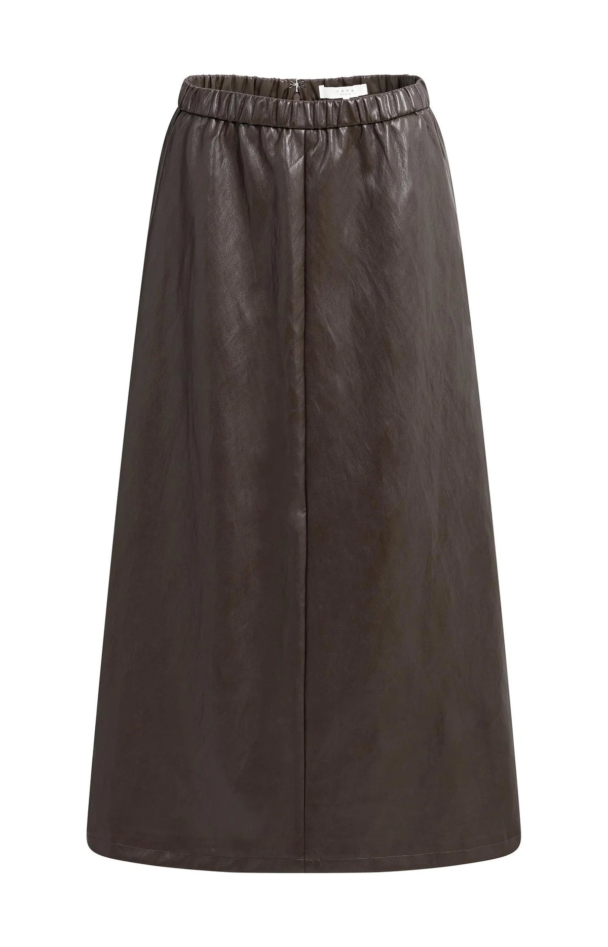 YAYA - Faux Leather Aline Midi Skirt with Pockets - Delicioso Brown