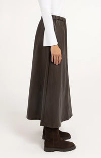 YAYA - Faux Leather Aline Midi Skirt with Pockets - Delicioso Brown