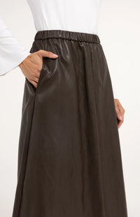 YAYA - Faux Leather Aline Midi Skirt with Pockets - Delicioso Brown