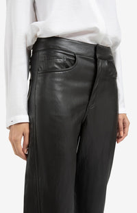 YAYA - Faux Leather Trousers with Seam Details in Anthracite Brown