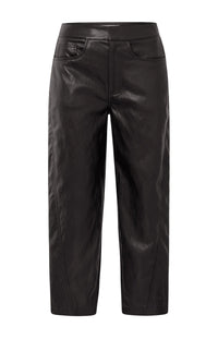 YAYA - Faux Leather Trousers with Seam Details in Anthracite Brown
