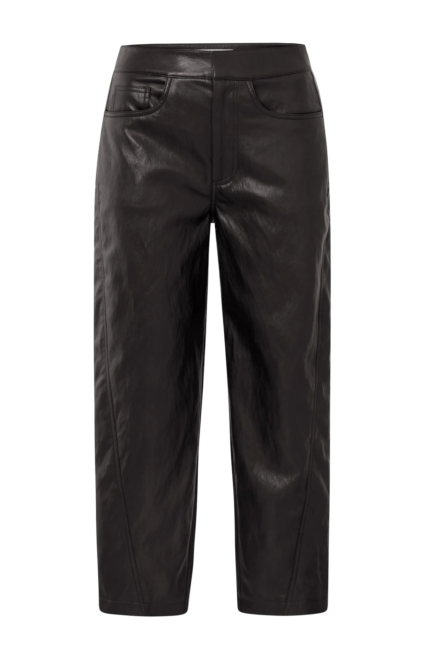 YAYA - Faux Leather Trousers with Seam Details in Anthracite Brown
