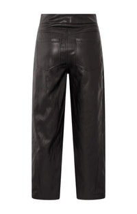 YAYA - Faux Leather Trousers with Seam Details in Anthracite Brown