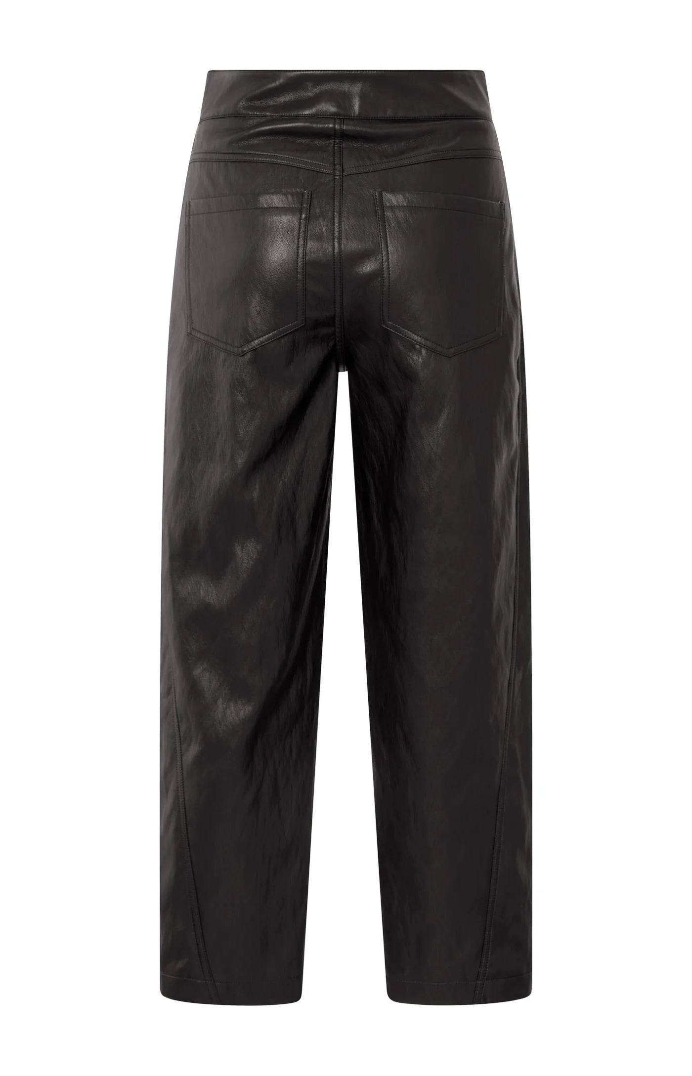 YAYA - Faux Leather Trousers with Seam Details in Anthracite Brown