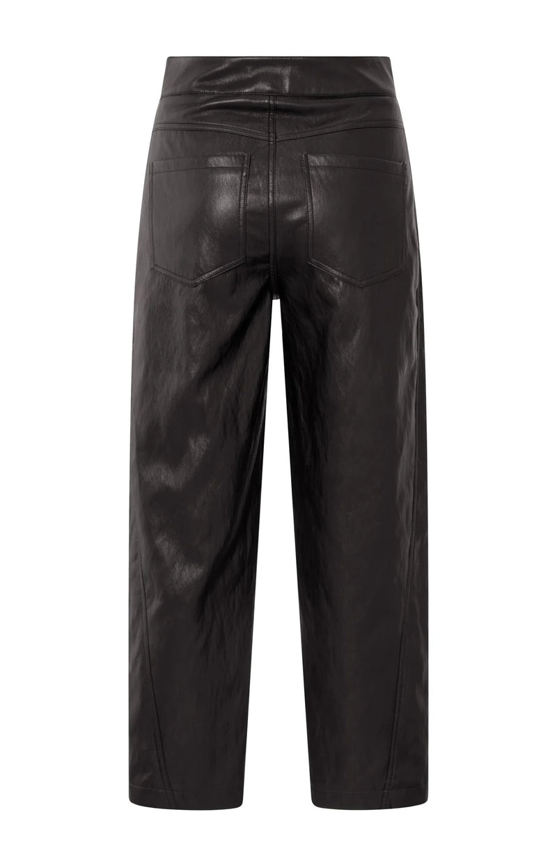 YAYA - Faux Leather Trousers with Seam Details in Anthracite Brown
