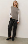 YAYA - Faux Leather Trousers with Seam Details in Anthracite Brown