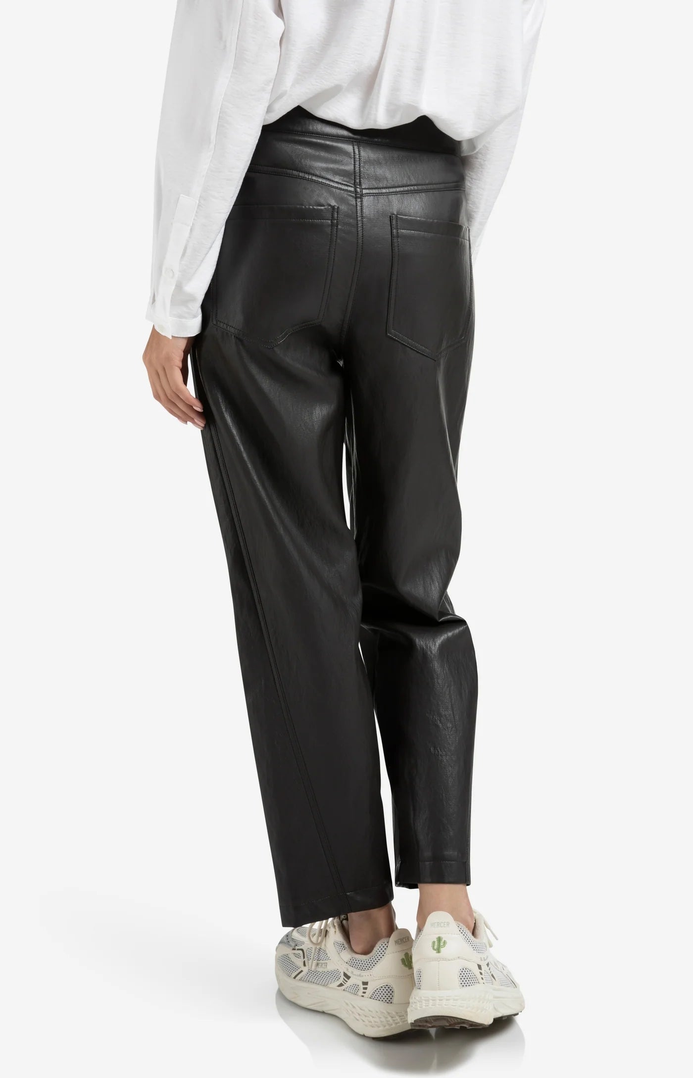 YAYA - Faux Leather Trousers with Seam Details in Anthracite Brown