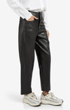 YAYA - Faux Leather Trousers with Seam Details in Anthracite Brown