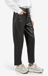 YAYA - Faux Leather Trousers with Seam Details in Anthracite Brown