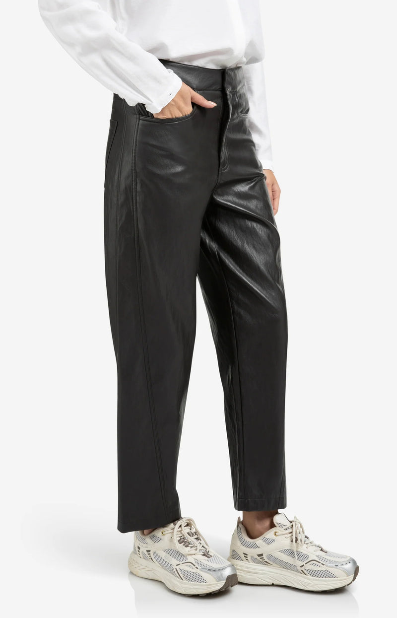 YAYA - Faux Leather Trousers with Seam Details in Anthracite Brown