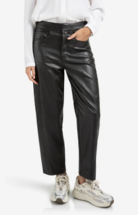 YAYA - Faux Leather Trousers with Seam Details in Anthracite Brown