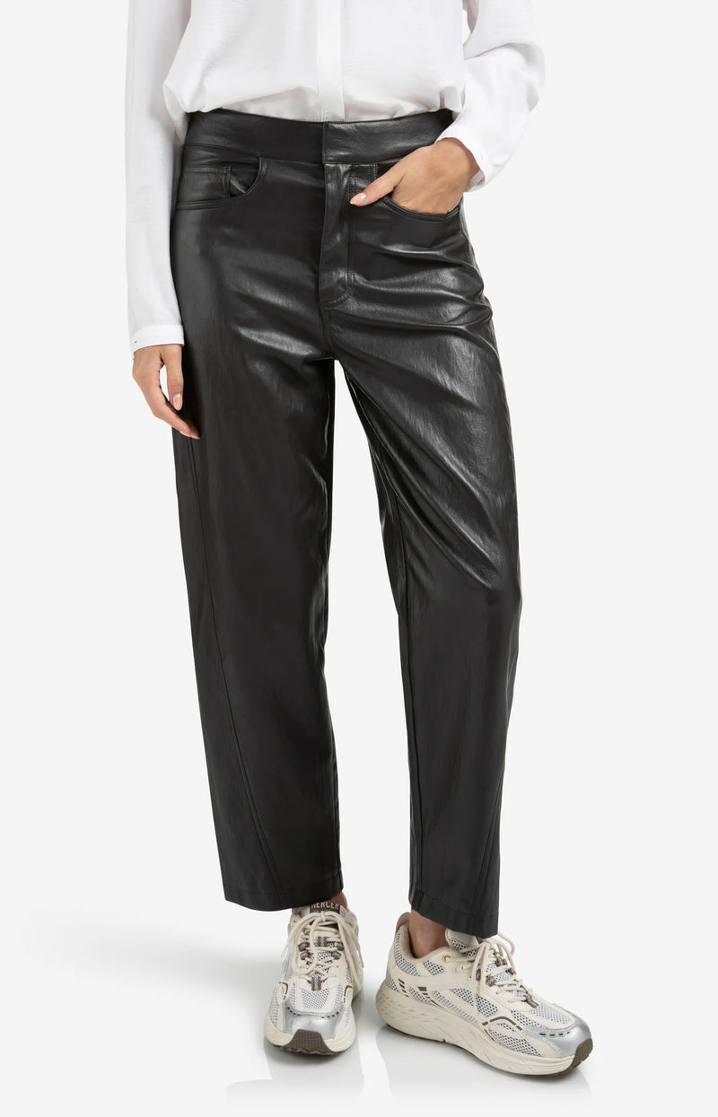 YAYA - Faux Leather Trousers with Seam Details in Anthracite Brown