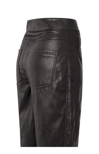 YAYA - Faux Leather Trousers with Seam Details in Anthracite Brown