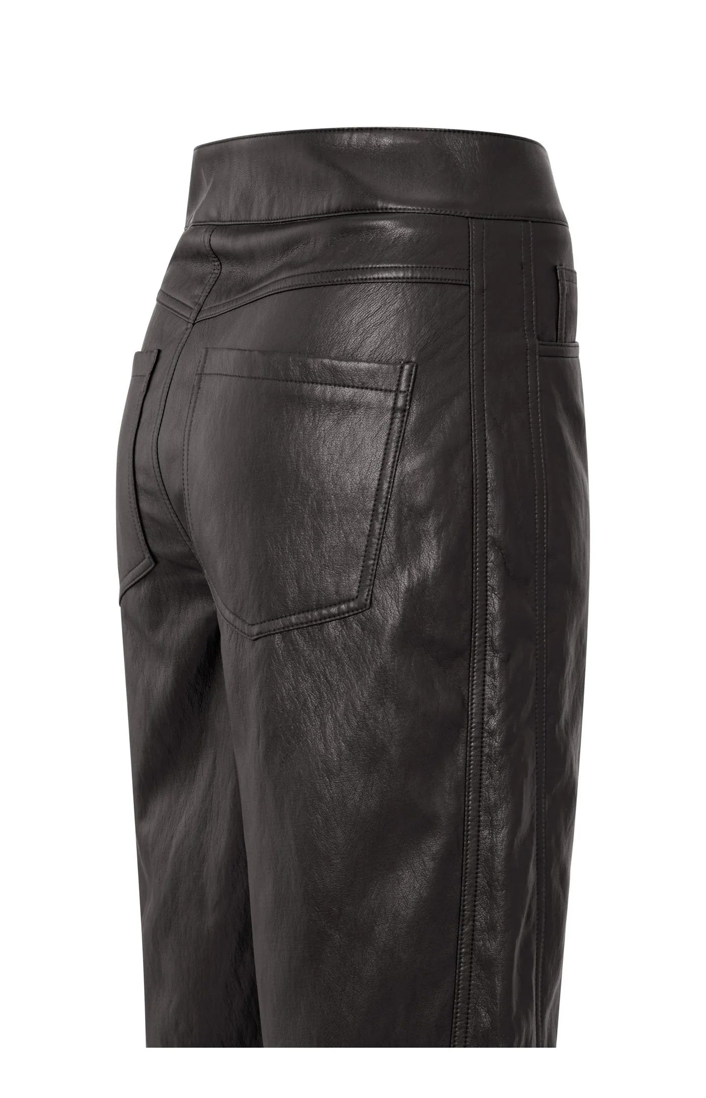 YAYA - Faux Leather Trousers with Seam Details in Anthracite Brown