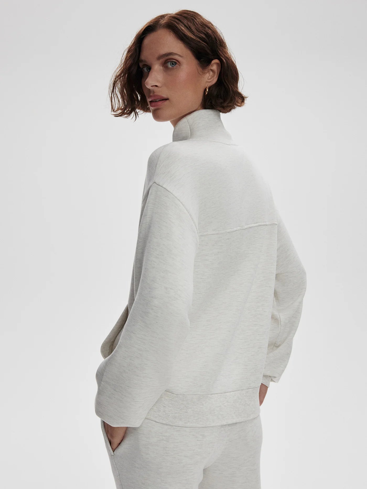 Varley - Celeste Button Through Sweat in Ivory Marl