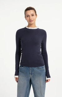 YAYA - Fitted Rib Sweater with Ruffle Detail in Odyssey Grey
