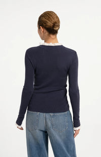 YAYA - Fitted Rib Sweater with Ruffle Detail in Odyssey Grey