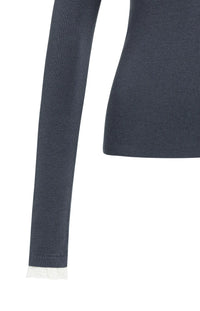 YAYA - Fitted Rib Sweater with Ruffle Detail in Odyssey Grey