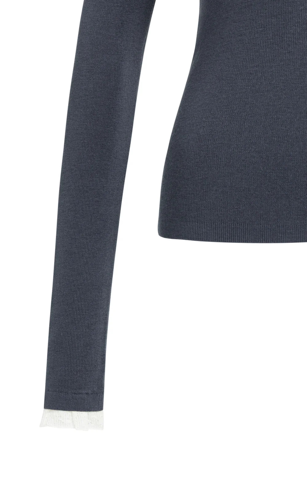 YAYA - Fitted Rib Sweater with Ruffle Detail in Odyssey Grey