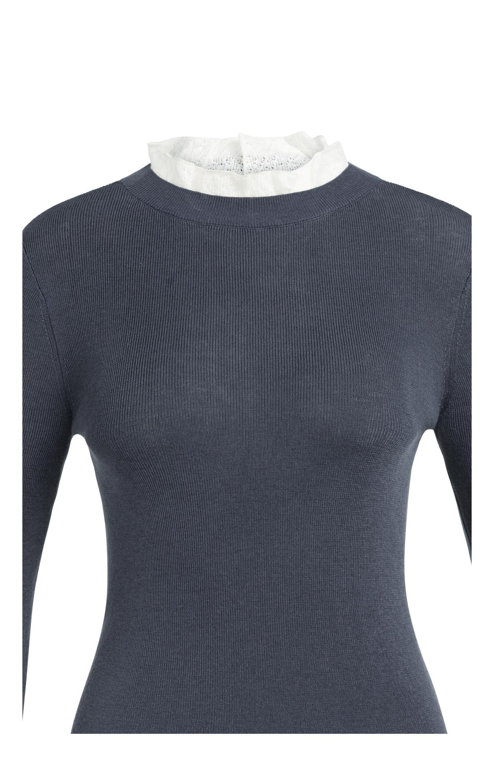 YAYA - Fitted Rib Sweater with Ruffle Detail in Odyssey Grey