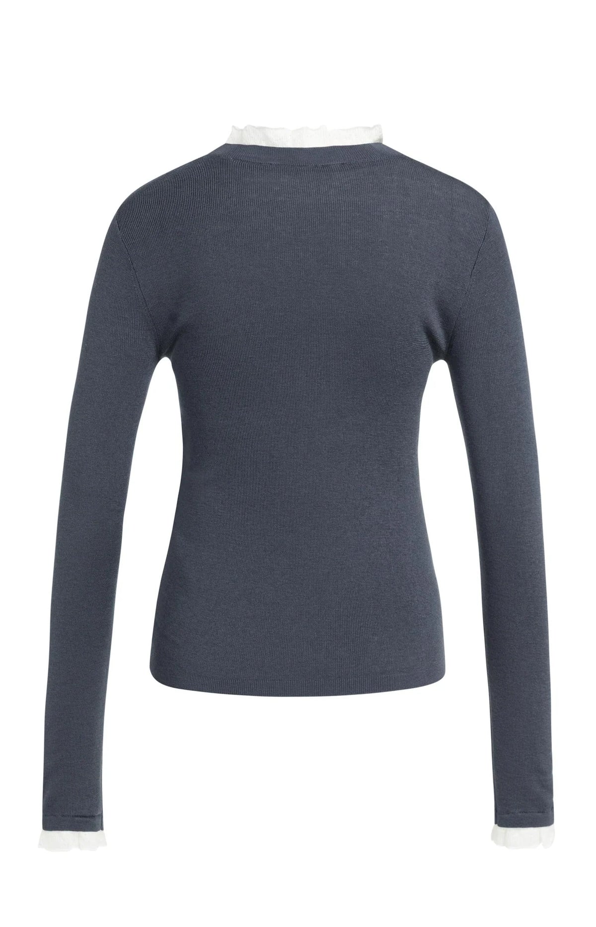 YAYA - Fitted Rib Sweater with Ruffle Detail in Odyssey Grey