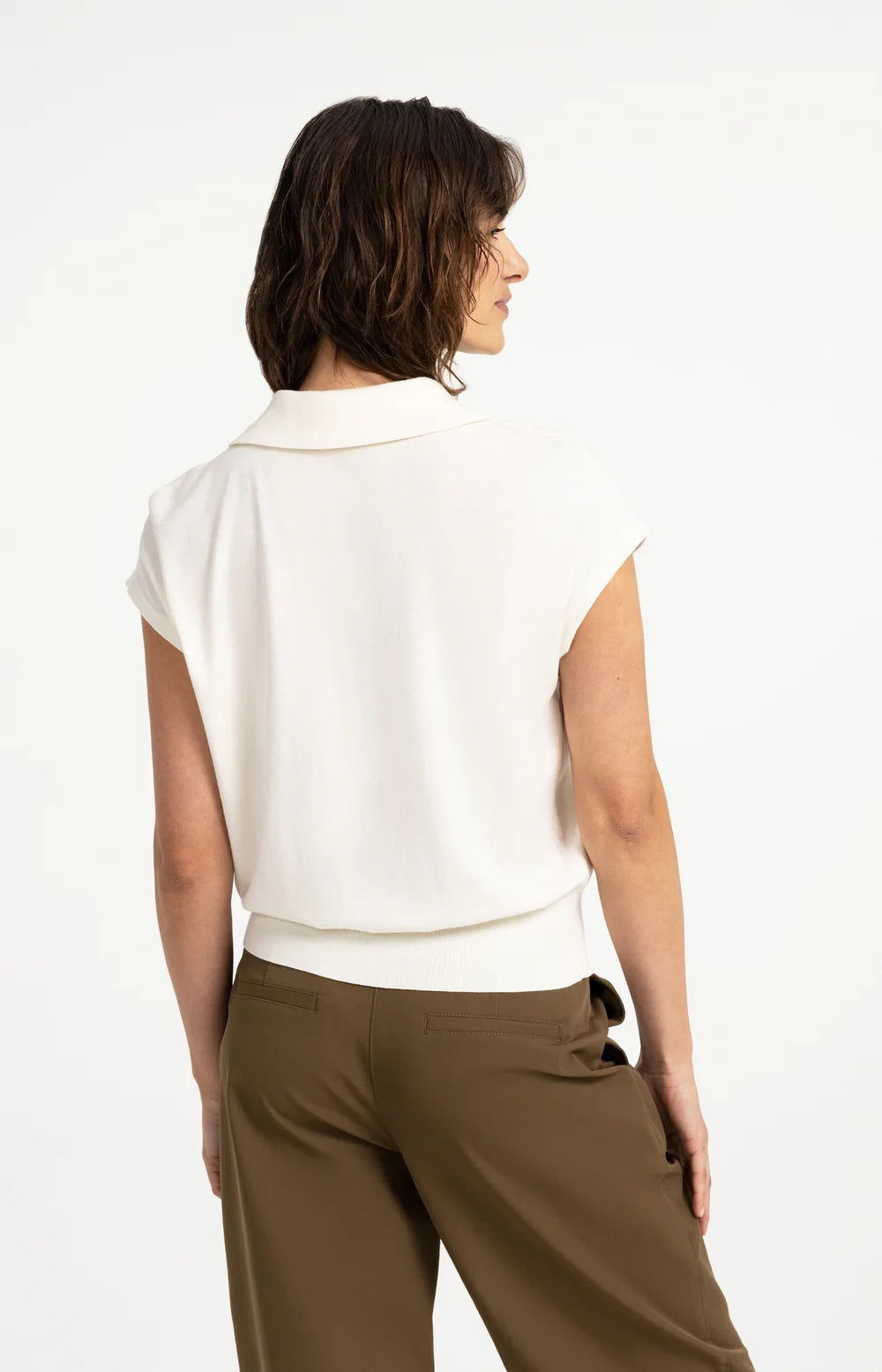 YAYA - Sleeveless Polo Sweater - Off White
