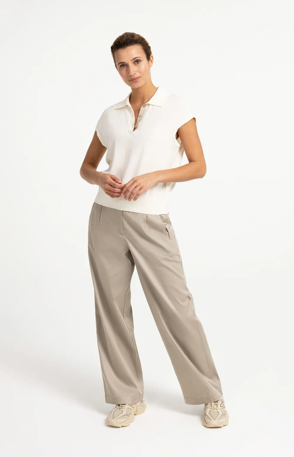 YAYA - Sleeveless Polo Sweater - Off White
