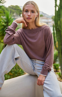 YAYA - Boatneck Sweater in Deep Taupe Brown
