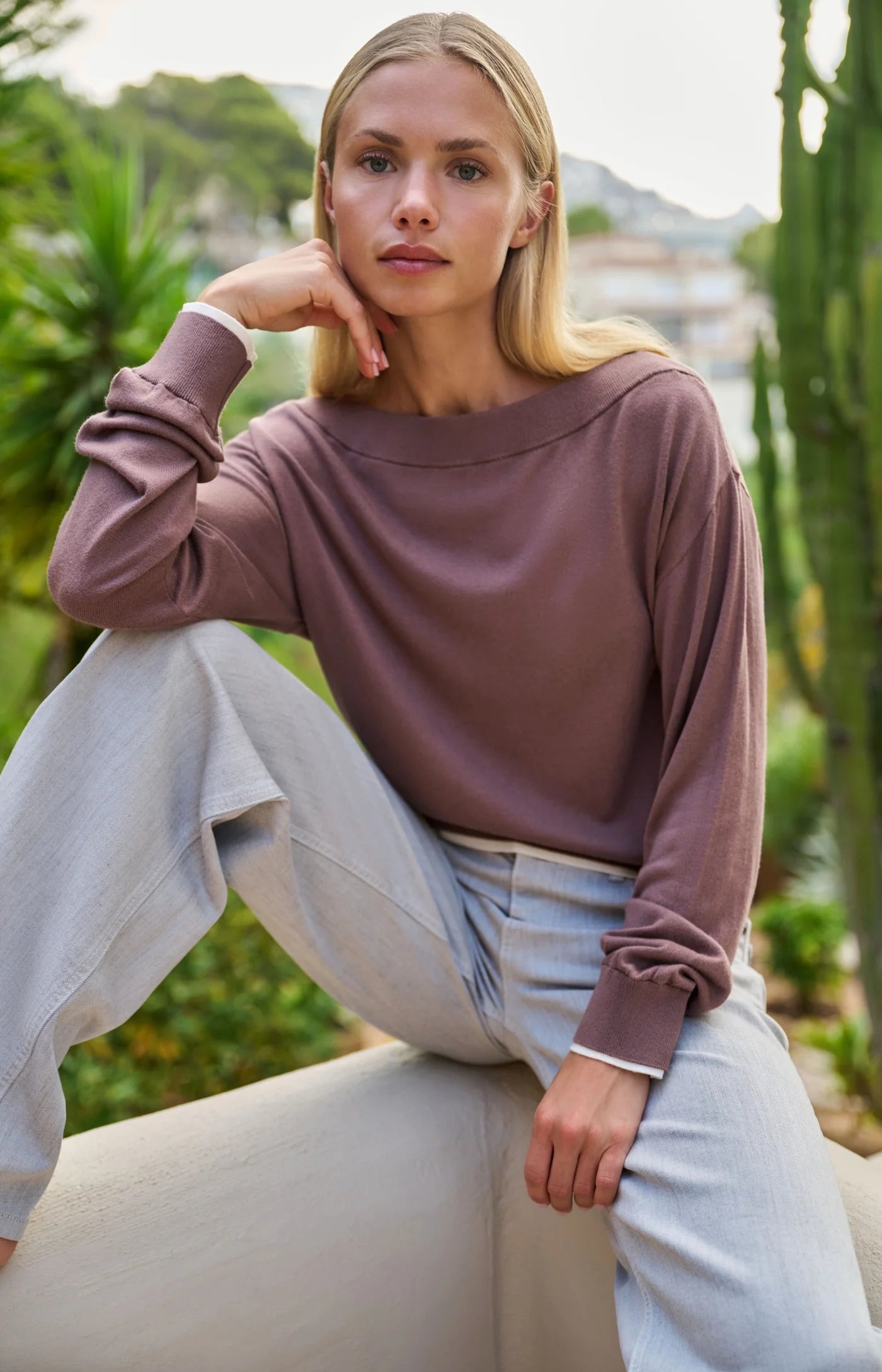 YAYA - Boatneck Sweater in Deep Taupe Brown