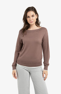 YAYA - Boatneck Sweater in Deep Taupe Brown