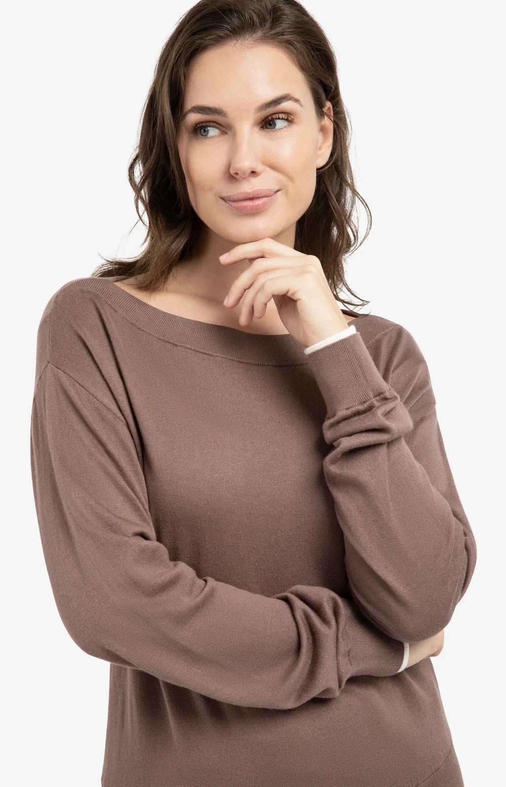 YAYA - Boatneck Sweater in Deep Taupe Brown