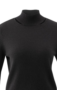 YAYA - Fine Knit Sweater with Cut-Out Neckline in Black