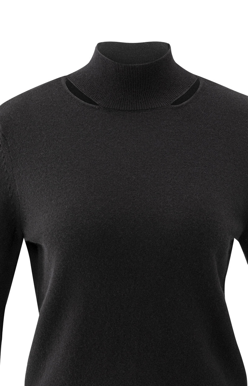 YAYA - Fine Knit Sweater with Cut-Out Neckline in Black