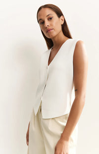 YAYA - Fine Knitted V-Neck Gilet in Pure White