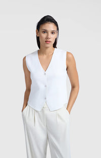 YAYA - Fine Knitted V-Neck Gilet in Pure White